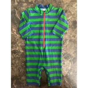 Baby Boden One Piece Zip Up Blue & Green Striped Swimsuit 18-24 Months